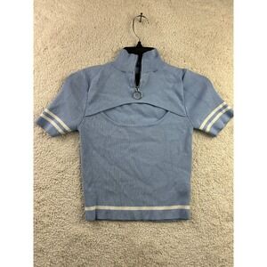 Forever 21 Women's Blue S Short Sleeve Knit Top Zipper Cutout